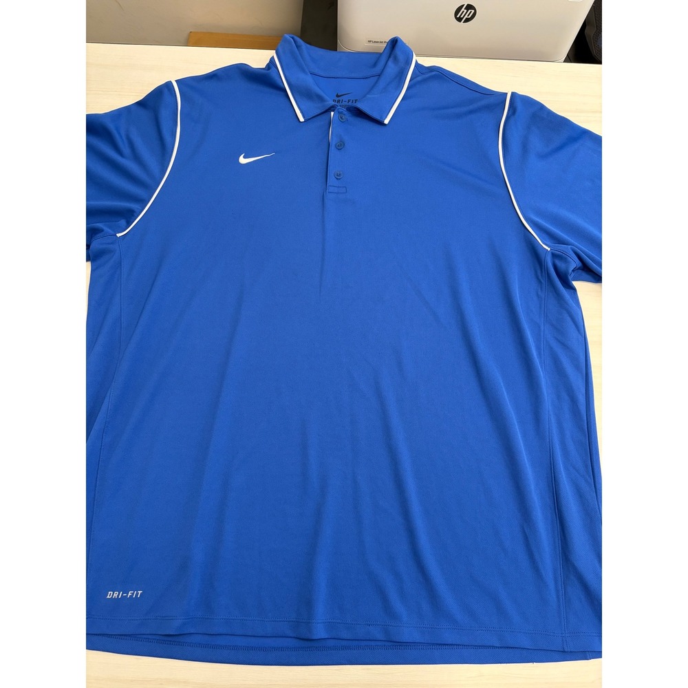 Nike Dri-FIT Polo Shirt Men's XXL Blue Short Sleeve Athletic Golf Swoosh